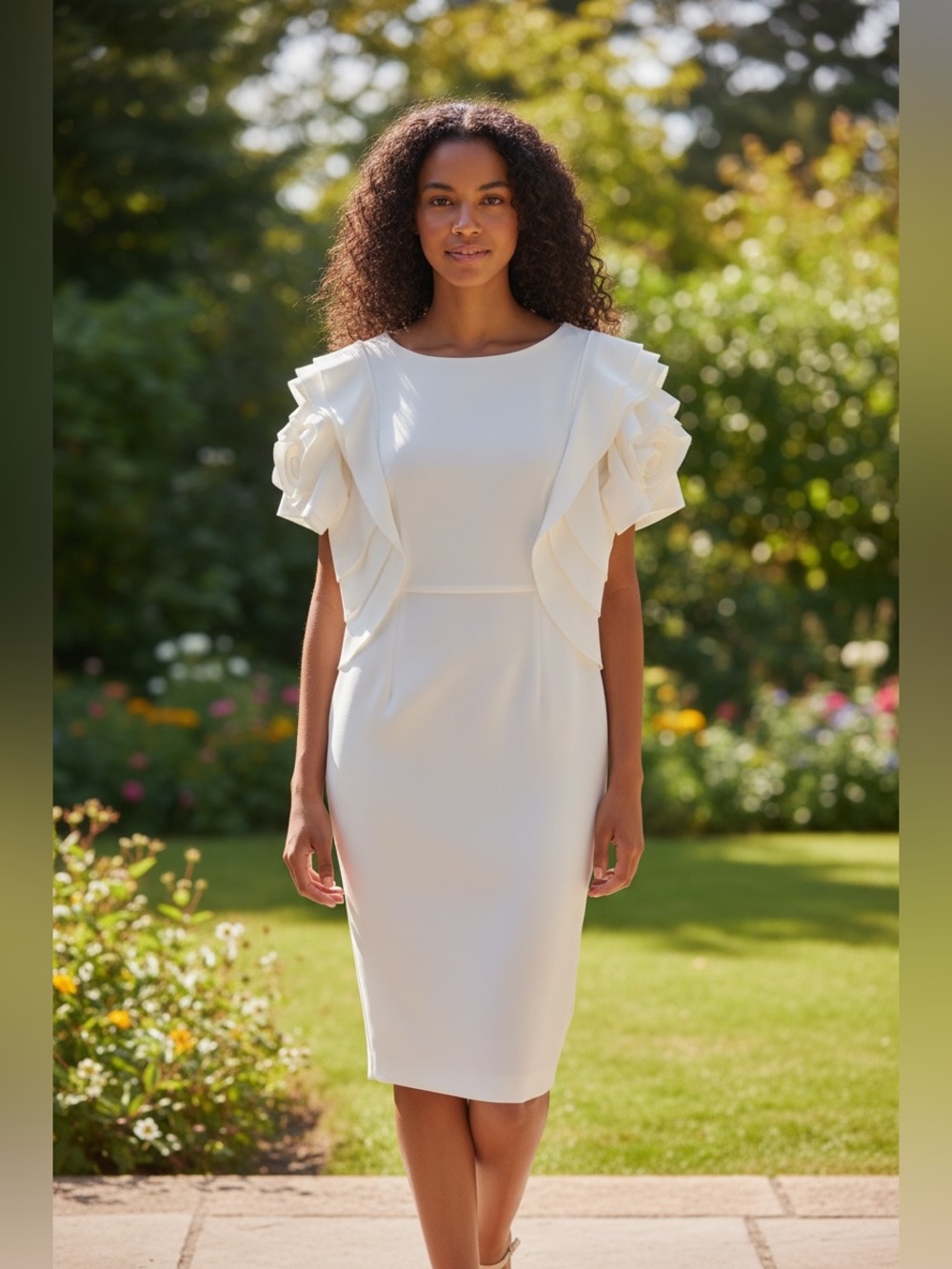 Chic Cream Midi Dress with Ruffle Accents